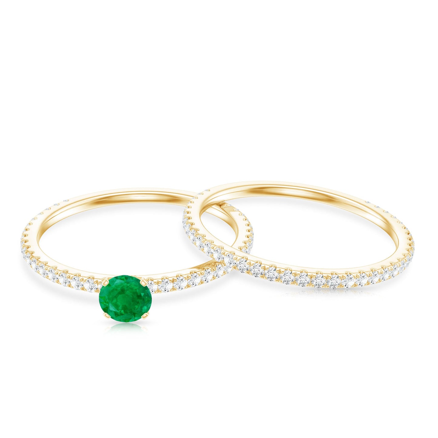 0.4 Carat Minimal Emerald Diamond Wedding Engagement Ring Set of 2