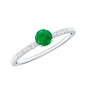 0.49 Carat Emerald Dainty Solitaire Ring with French Pave Set Diamond
