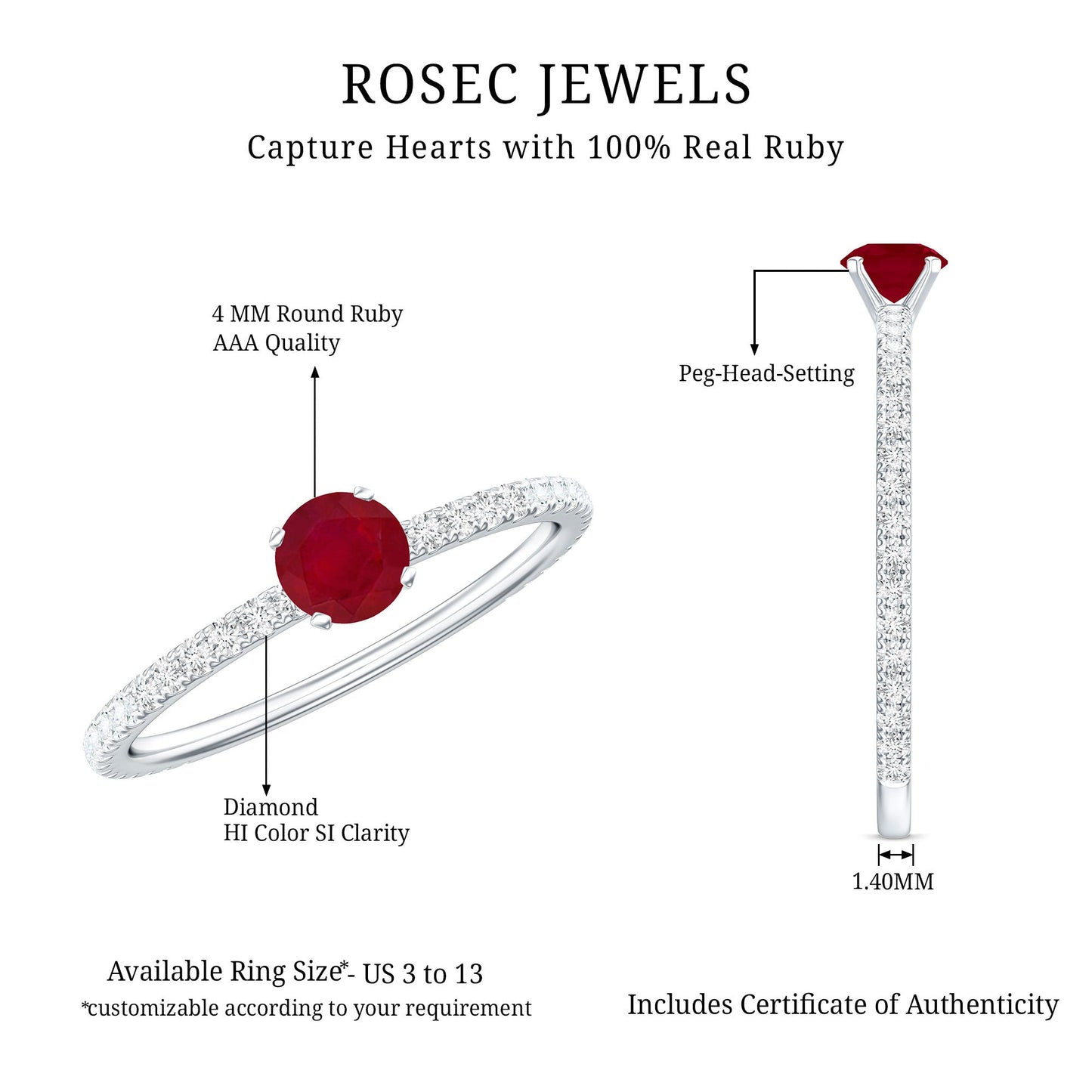 Natural Ruby Promise Ring with Diamond for Women