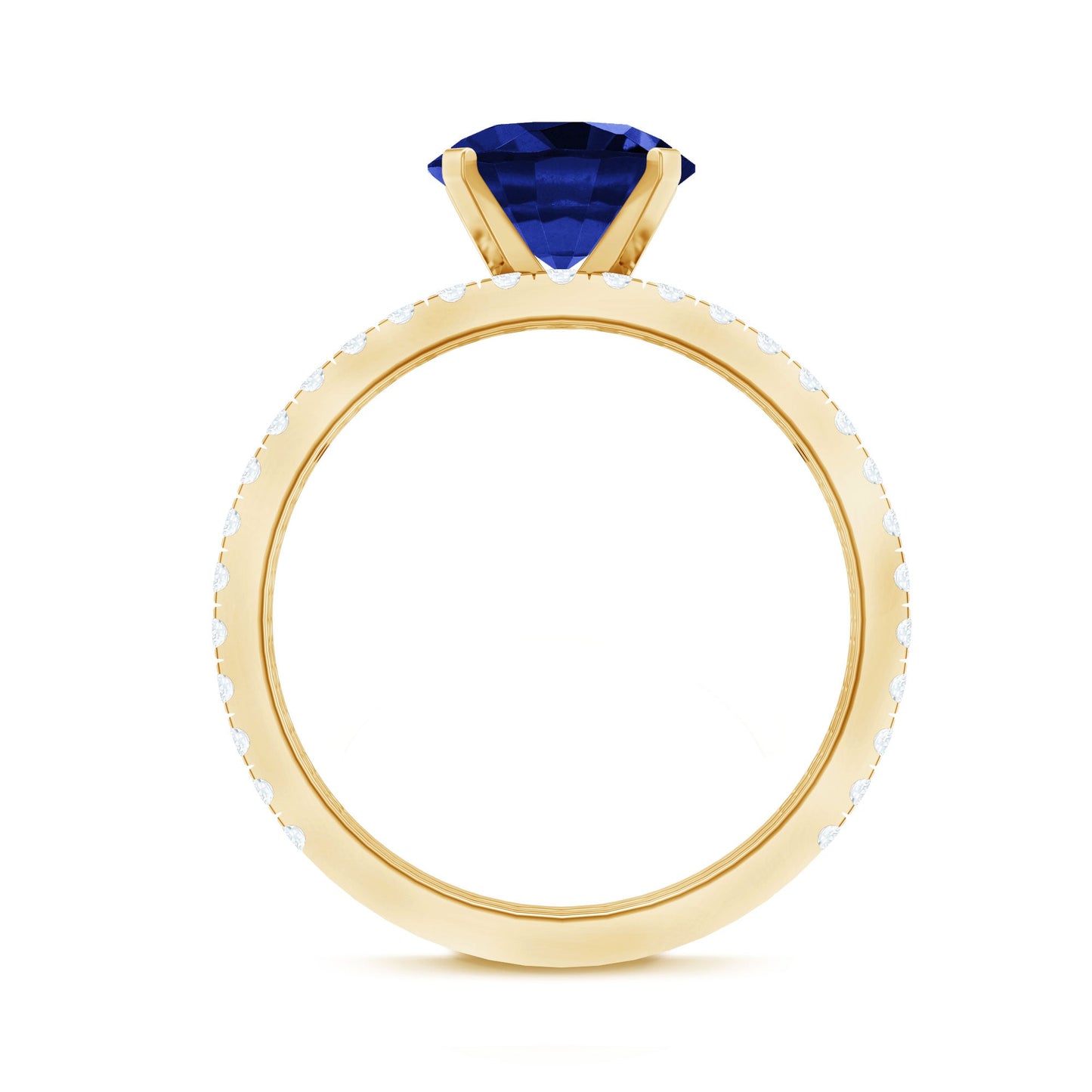 Round Lab Grown Blue Sapphire Solitaire Ring Set with Diamond