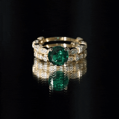 2 Carat Round Lab Created Emerald and Moissanite Vintage Inspired Ring Set