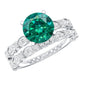 2 Carat Round Lab Created Emerald and Moissanite Vintage Inspired Ring Set