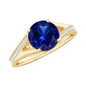 2.7 Carat Round Lab Grown Blue Sapphire Engagement Ring with Diamond Split Shank