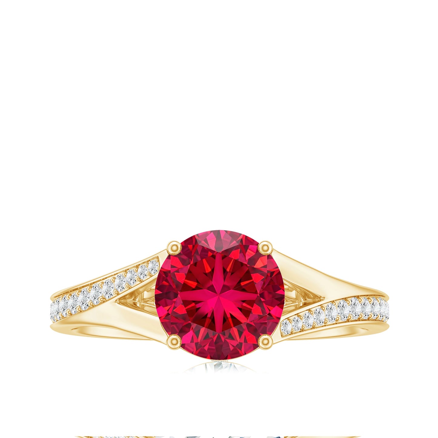 Lab Created Ruby and Diamond Engagement Ring in Split Shank
