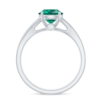 Certified 2 Carat Lab Grown Emerald Split Shank Engagement Ring with Diamond