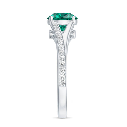 Certified 2 Carat Lab Grown Emerald Split Shank Engagement Ring with Diamond