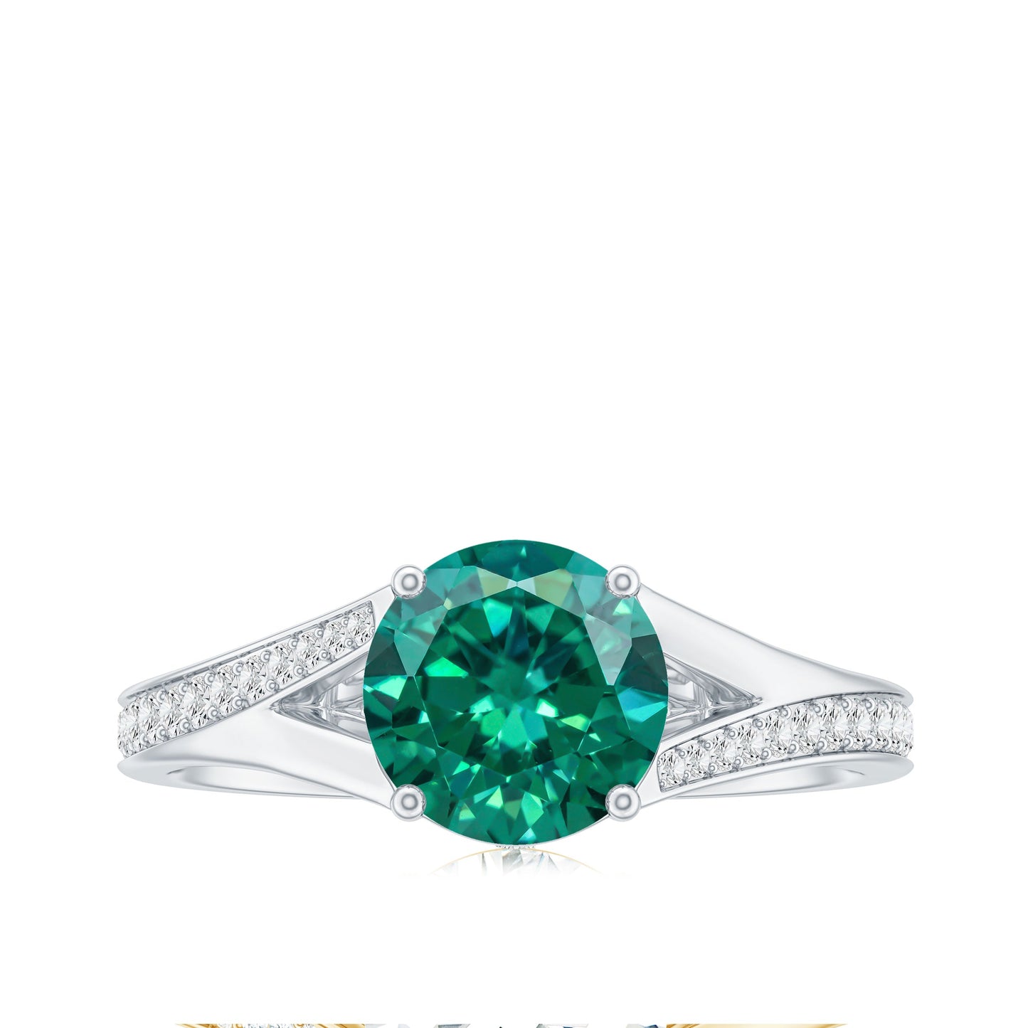 Certified 2 Carat Lab Grown Emerald Split Shank Engagement Ring with Diamond
