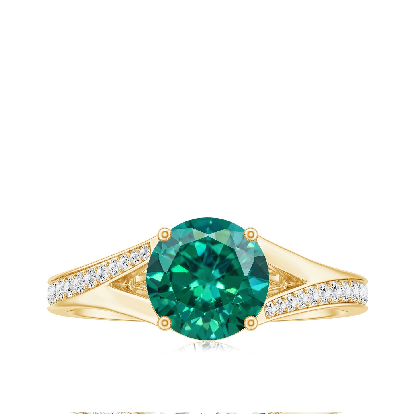 Certified 2 Carat Lab Grown Emerald Split Shank Engagement Ring with Diamond