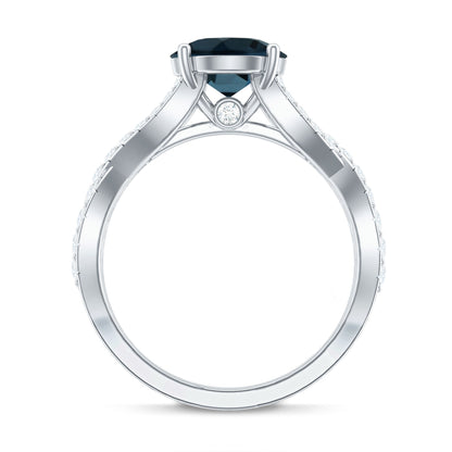 Real London Blue Topaz Crossover Engagement Ring with Diamond