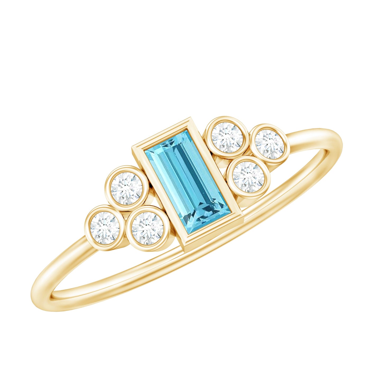 Natural Baguette Aquamarine Promise Ring with Diamond Trio