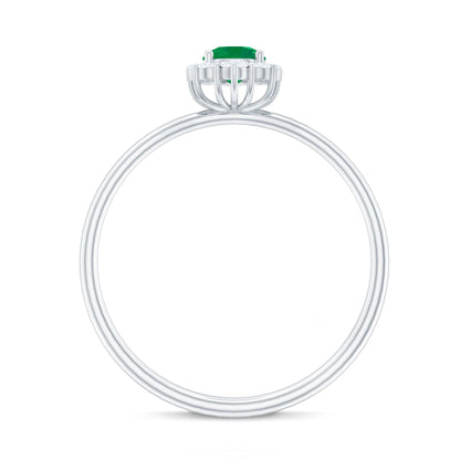 Certified Natural Emerald Promise Ring with Diamond Halo