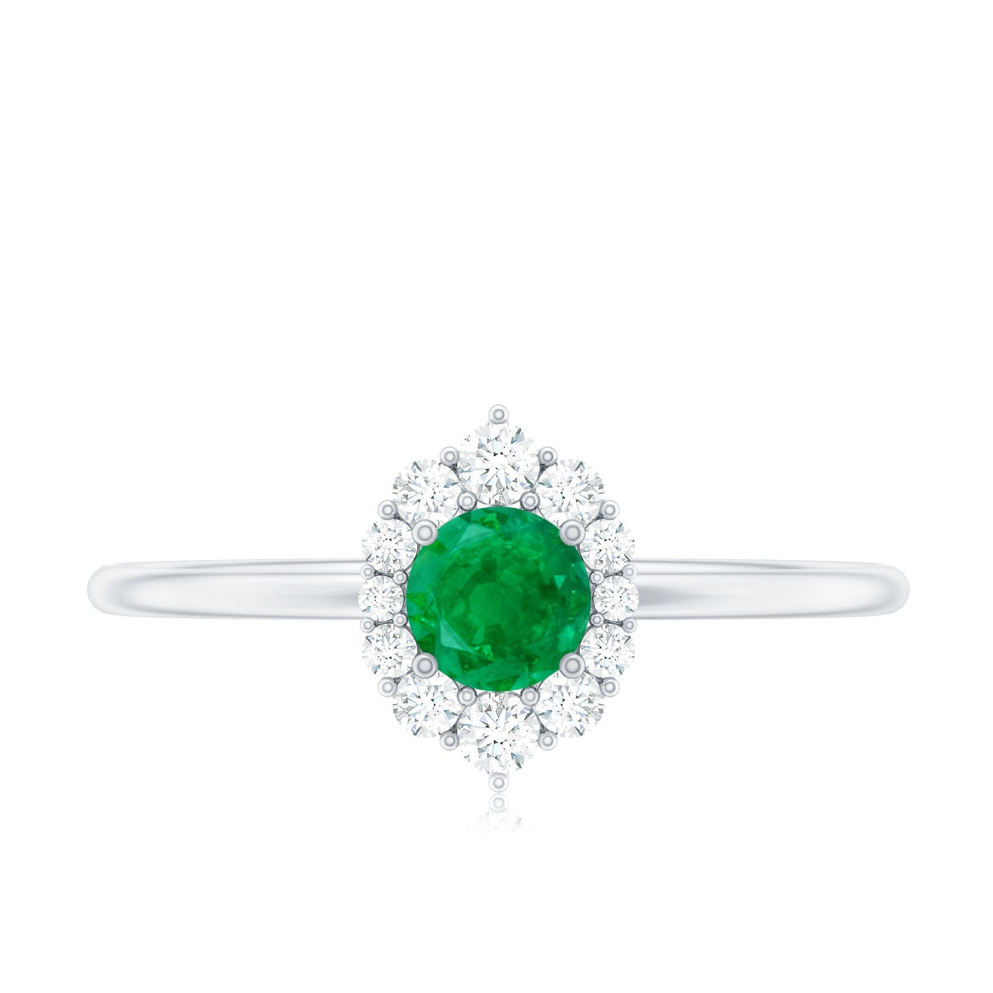 Certified Natural Emerald Promise Ring with Diamond Halo