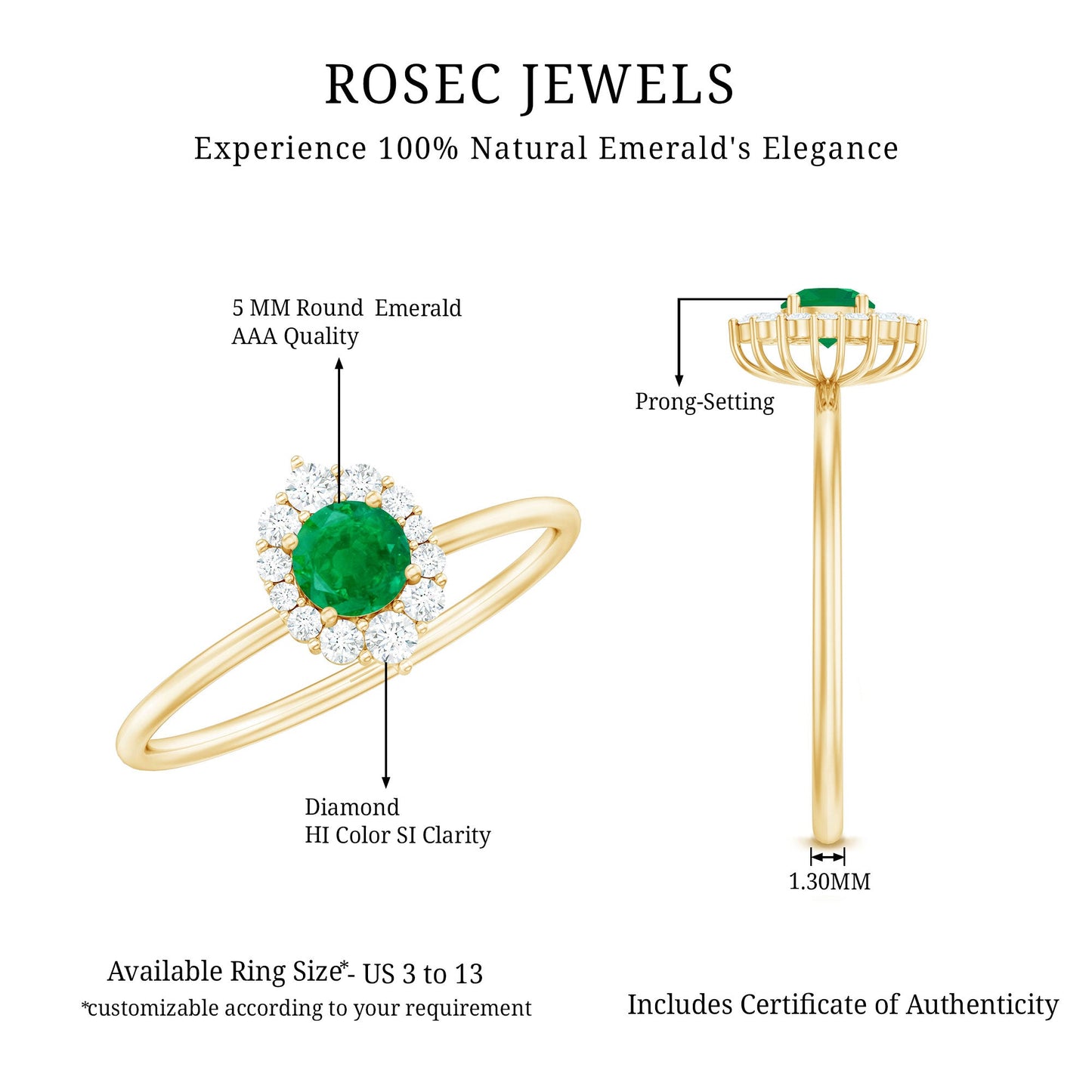 Certified Natural Emerald Promise Ring with Diamond Halo