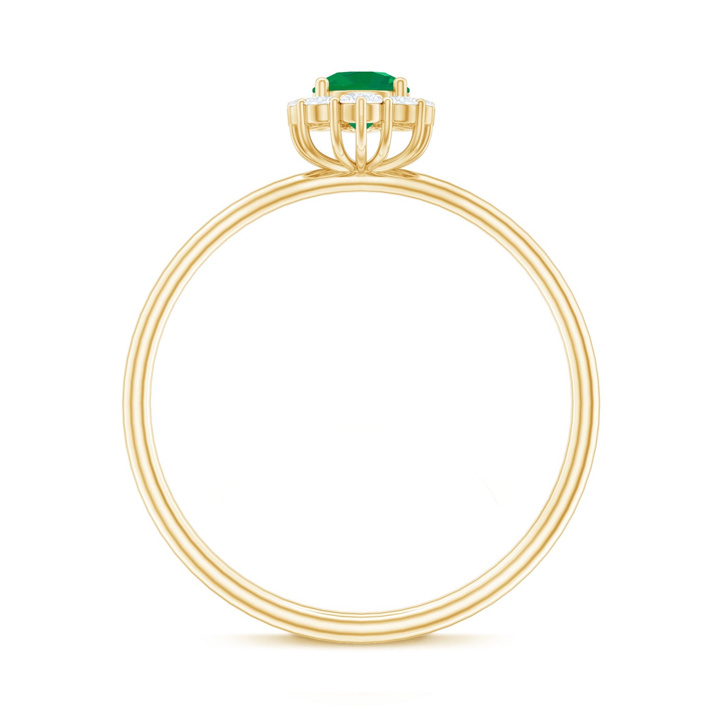 Certified Natural Emerald Promise Ring with Diamond Halo