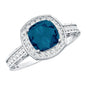 2.8 Carat Cushion Cut London Blue Topaz Halo Engagement Ring with Diamond