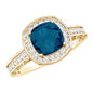 2.8 Carat Cushion Cut London Blue Topaz Halo Engagement Ring with Diamond
