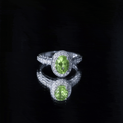 Natural Peridot and Diamond Engagement Ring with Milgrain Details