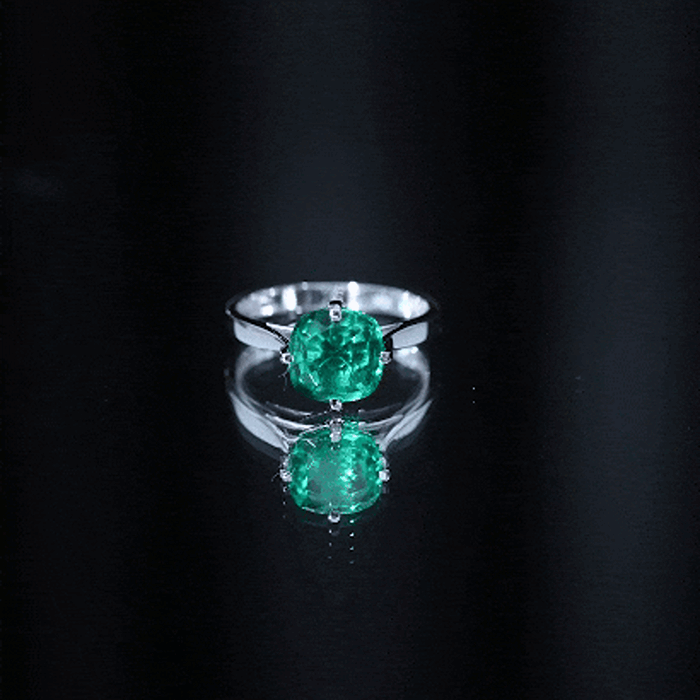 Cushion Cut Lab Grown Emerald Solitaire Engagement Ring