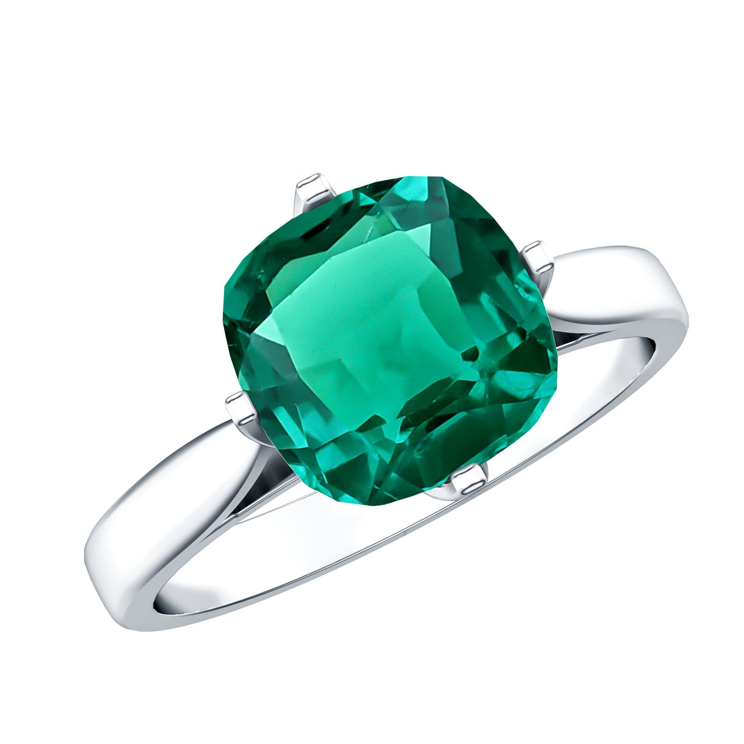 Cushion Cut Lab Grown Emerald Solitaire Engagement Ring