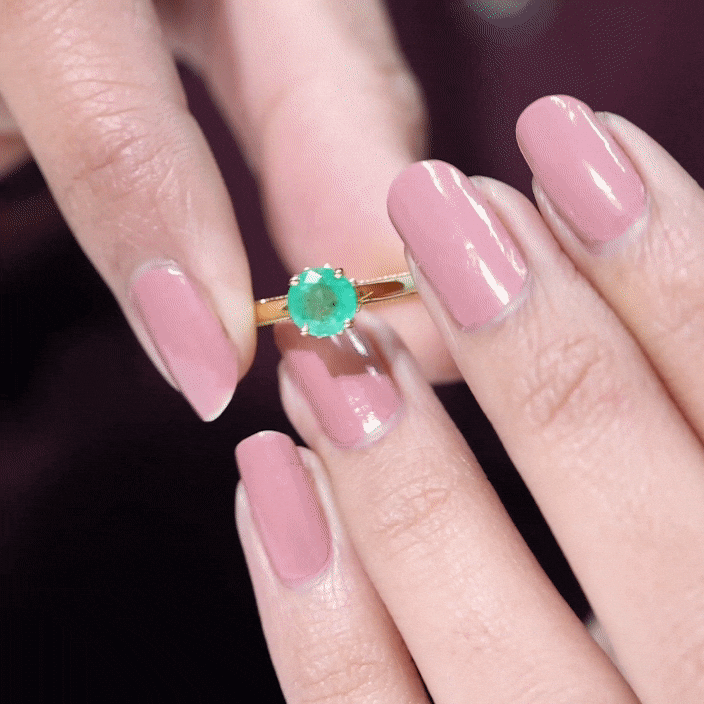 0.49 Carat May Birthstone Emerald Solitaire Ring with Milgrain Detailing