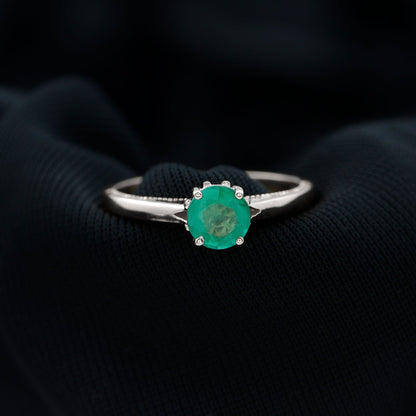 0.49 Carat May Birthstone Emerald Solitaire Ring with Milgrain Detailing
