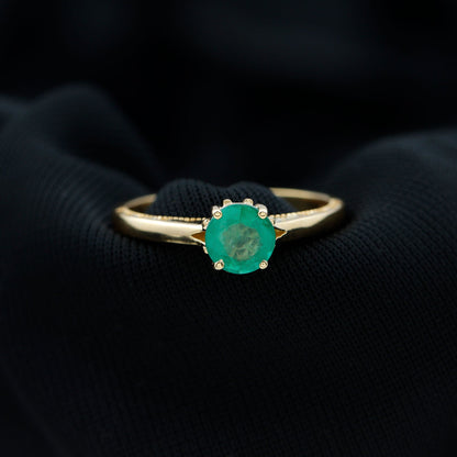 0.49 Carat May Birthstone Emerald Solitaire Ring with Milgrain Detailing