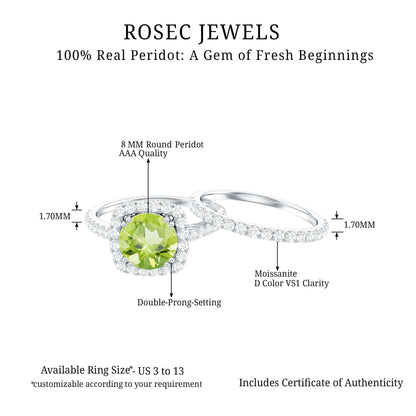 Natural 2 Carat Peridot Engagement Ring with Wedding Band