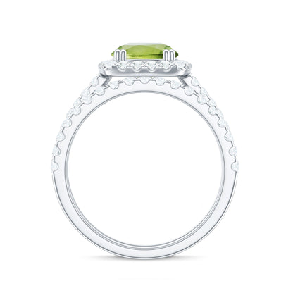 Natural 2 Carat Peridot Engagement Ring with Wedding Band