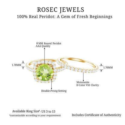 Natural 2 Carat Peridot Engagement Ring with Wedding Band
