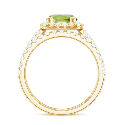 Natural 2 Carat Peridot Engagement Ring with Wedding Band