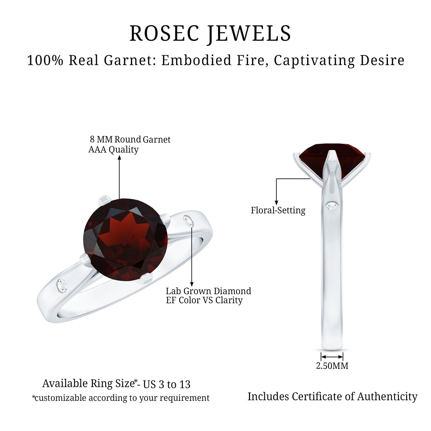 Natural 2.3 Carat Round Garnet Solitaire Engagement Ring