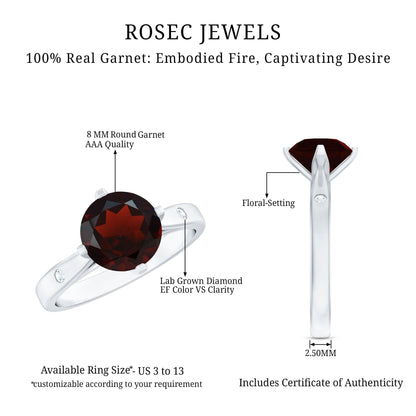 Natural 2.3 Carat Round Garnet Solitaire Engagement Ring