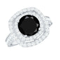 Certified 2 Carat Black Onyx Statement Engagement Ring with Diamond Double Halo
