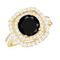 Certified 2 Carat Black Onyx Statement Engagement Ring with Diamond Double Halo