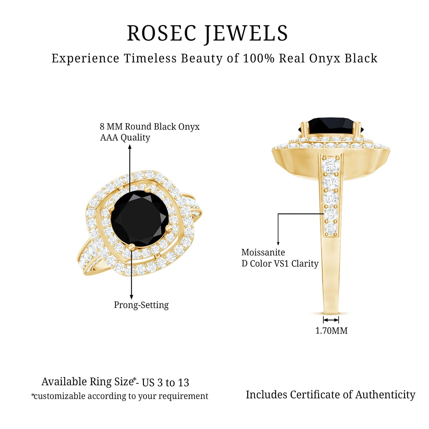 Certified 2 Carat Black Onyx Statement Engagement Ring with Diamond Double Halo