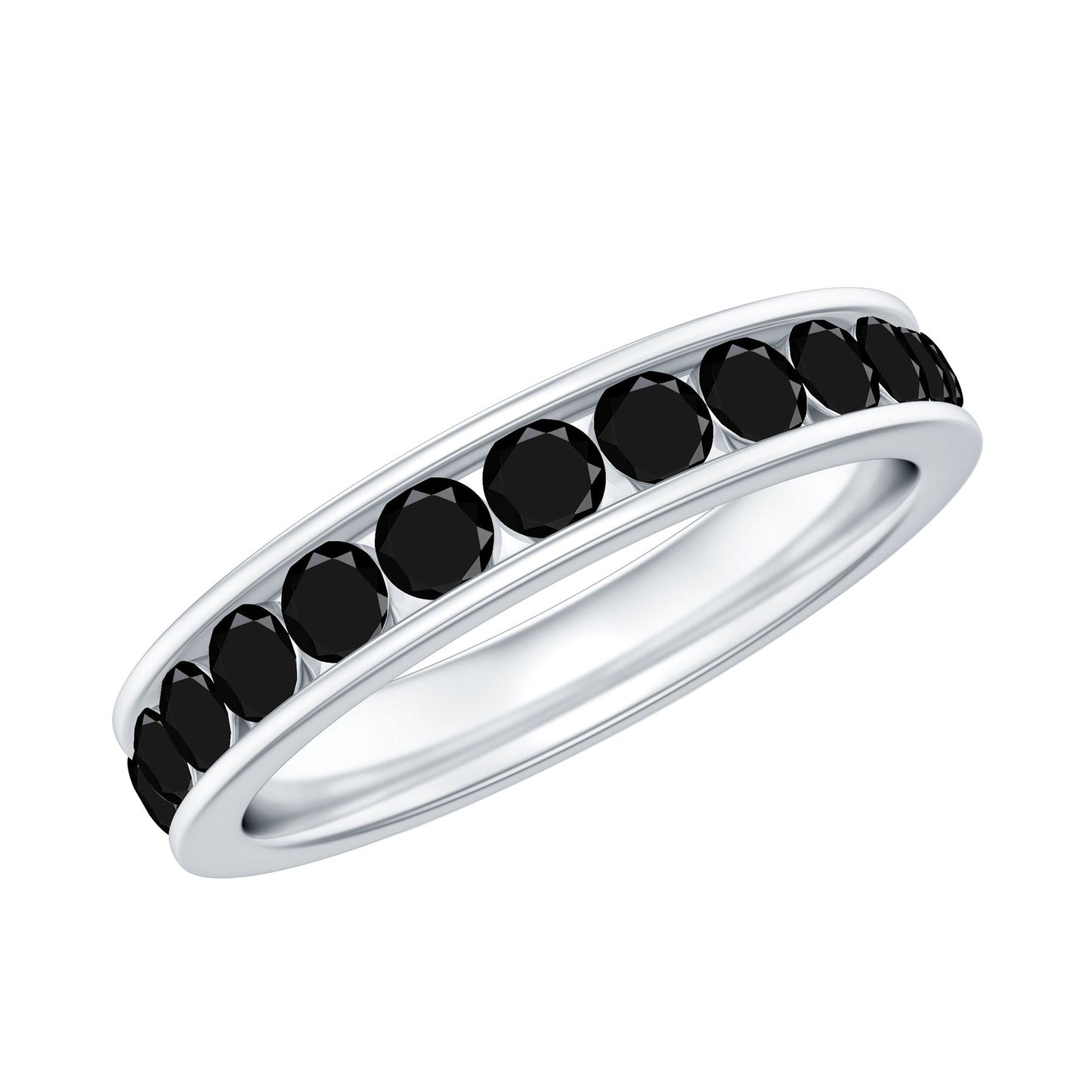 Natural Channel Set Black Spinel Eternity Ring for Anniversary