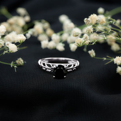 Round Cut Solitaire Black Onyx Engagement Ring with Certificate