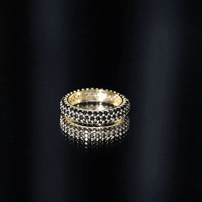Certified Black Onyx Three Row Eternity Band Ring for Women