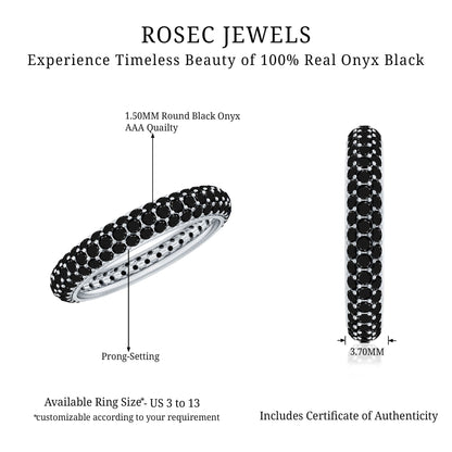 Certified Black Onyx Three Row Eternity Band Ring for Women