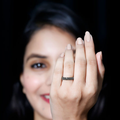 Certified Black Onyx Three Row Eternity Band Ring for Women