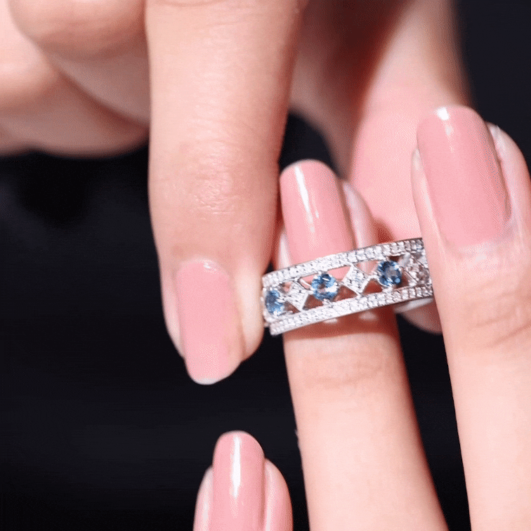 London Blue Topaz Vintage Inspired Eternity Band with Diamond
