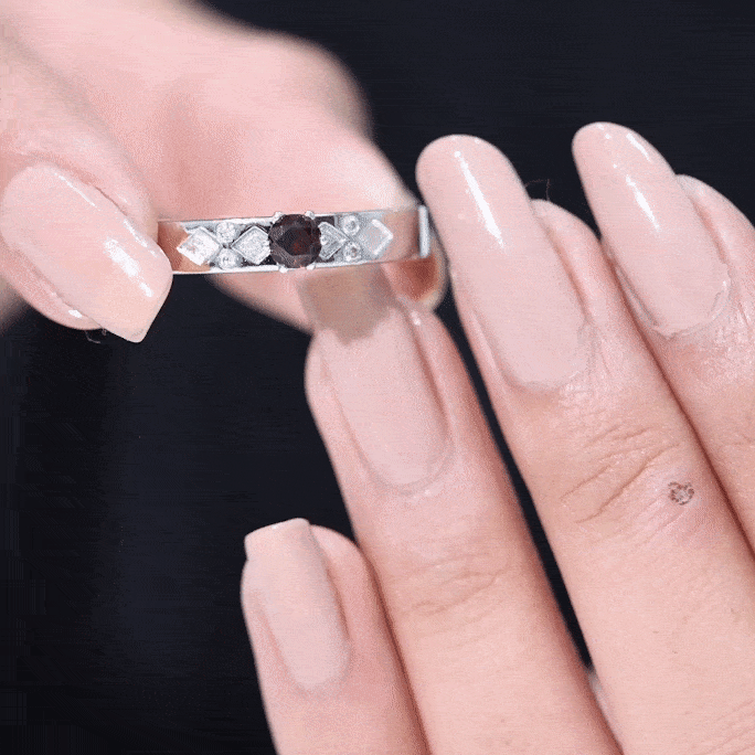 Natural Red Garnet Diamond Band Ring
