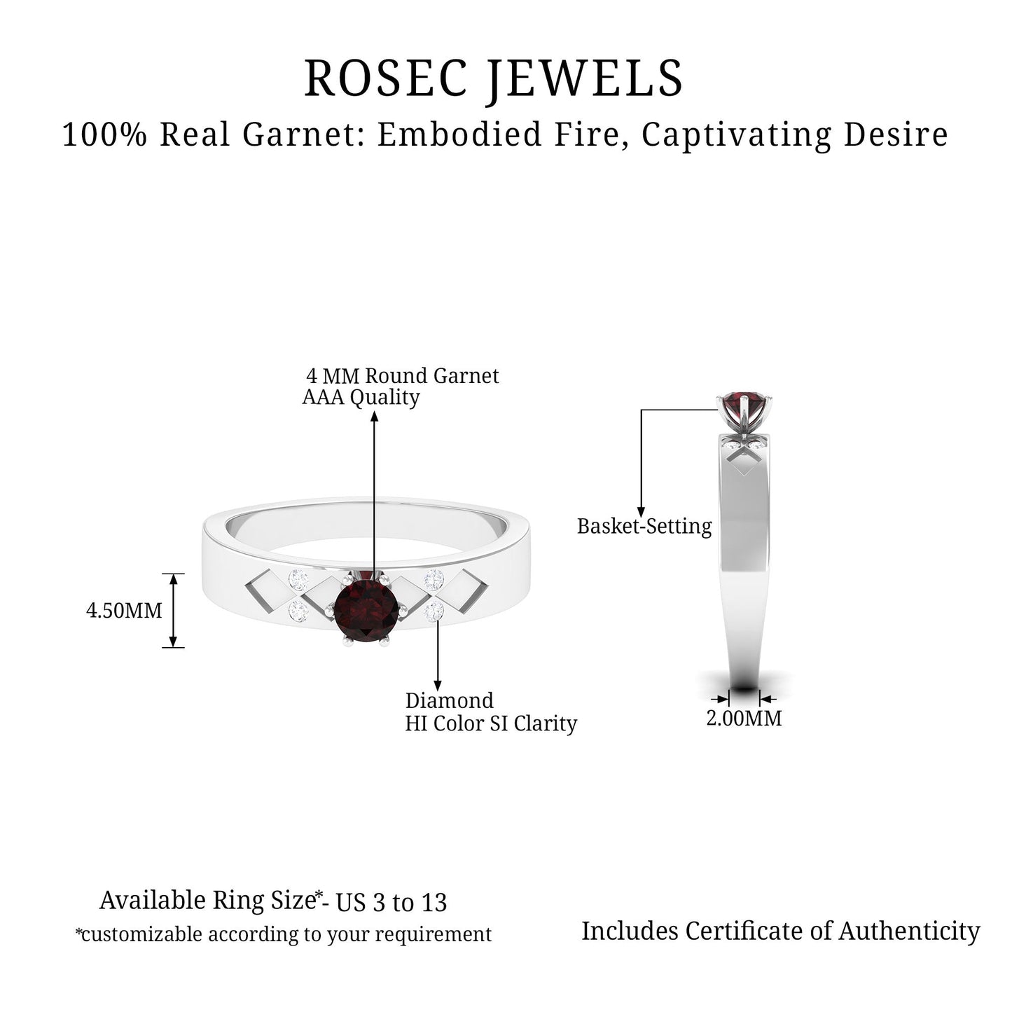 Natural Red Garnet Diamond Band Ring