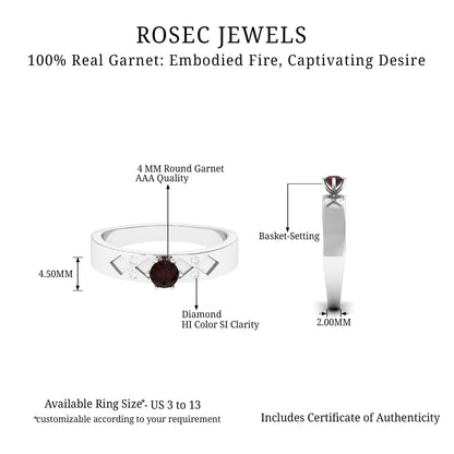 Natural Red Garnet Diamond Band Ring