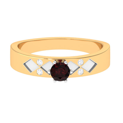 Natural Red Garnet Diamond Band Ring