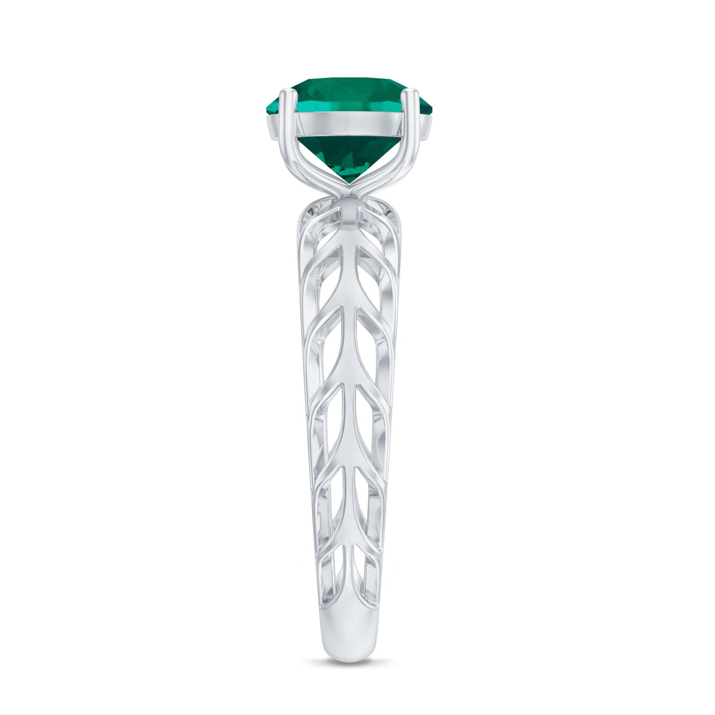 Certified Solitaire Lab Grown Emerald Engagement Ring with Filigree Details