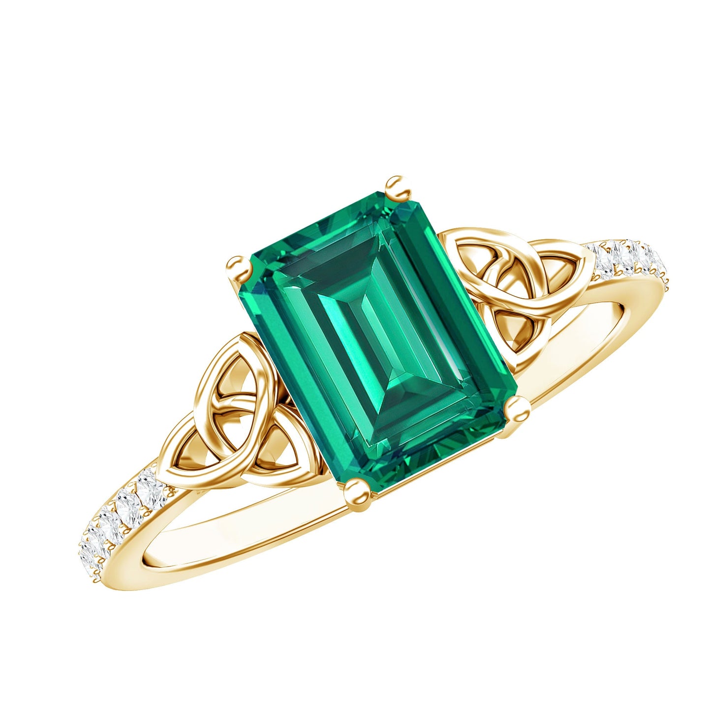 Solitaire Lab Created Emerald Celtic Engagement Ring with Diamond
