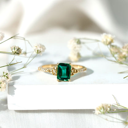 Solitaire Lab Created Emerald Celtic Engagement Ring with Diamond