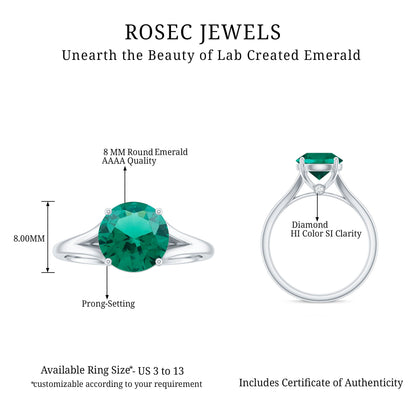 Certified 2 Carat Lab Grown Emerald Engagement Ring with Diamond