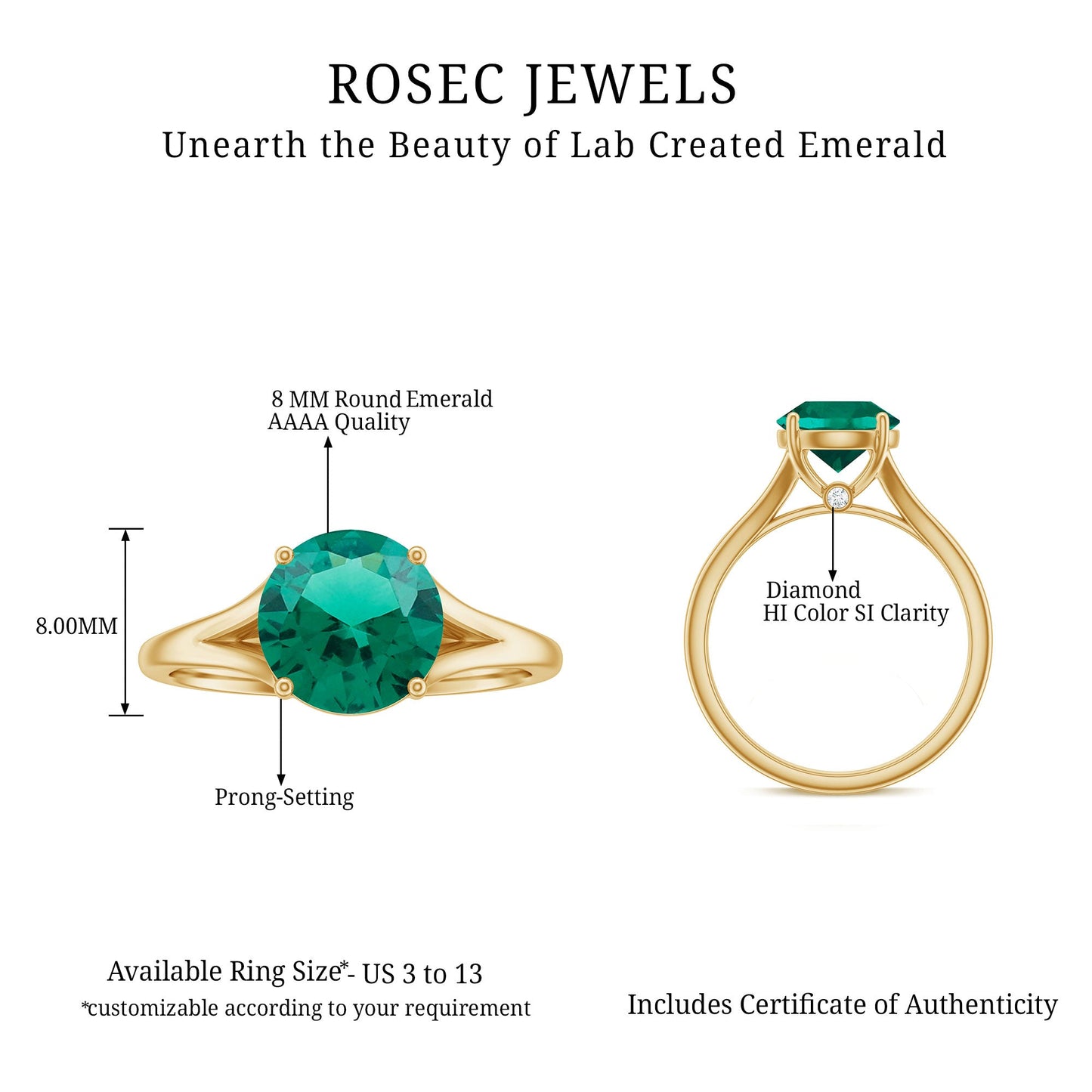 Certified 2 Carat Lab Grown Emerald Engagement Ring with Diamond